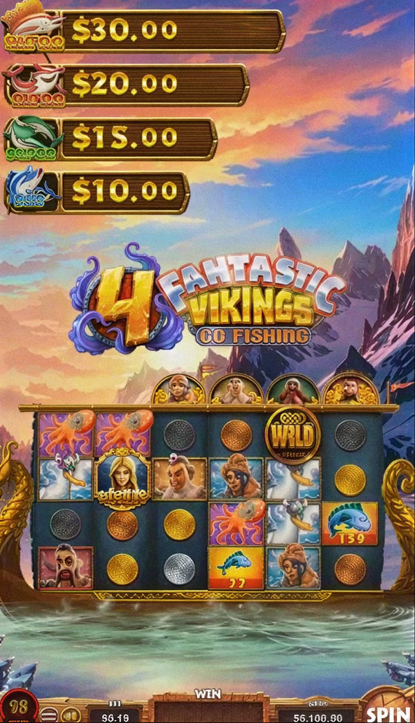 4 Fantastic Vikings Go Fishing skill game board, game screen