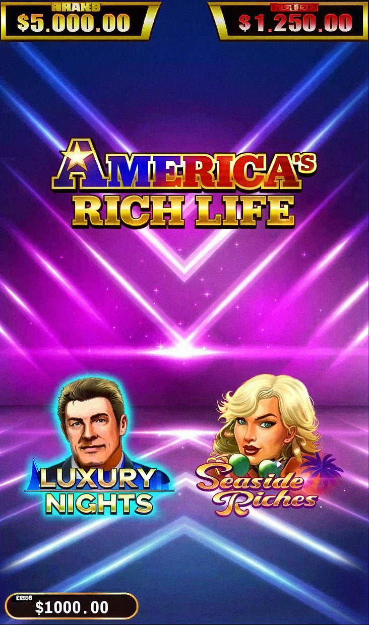 America's Rich Life skill game board, game screen