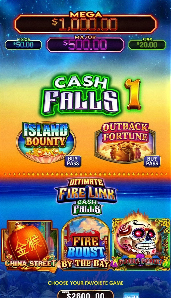 Fire Link Cash Falls 1 skill game board, game screen