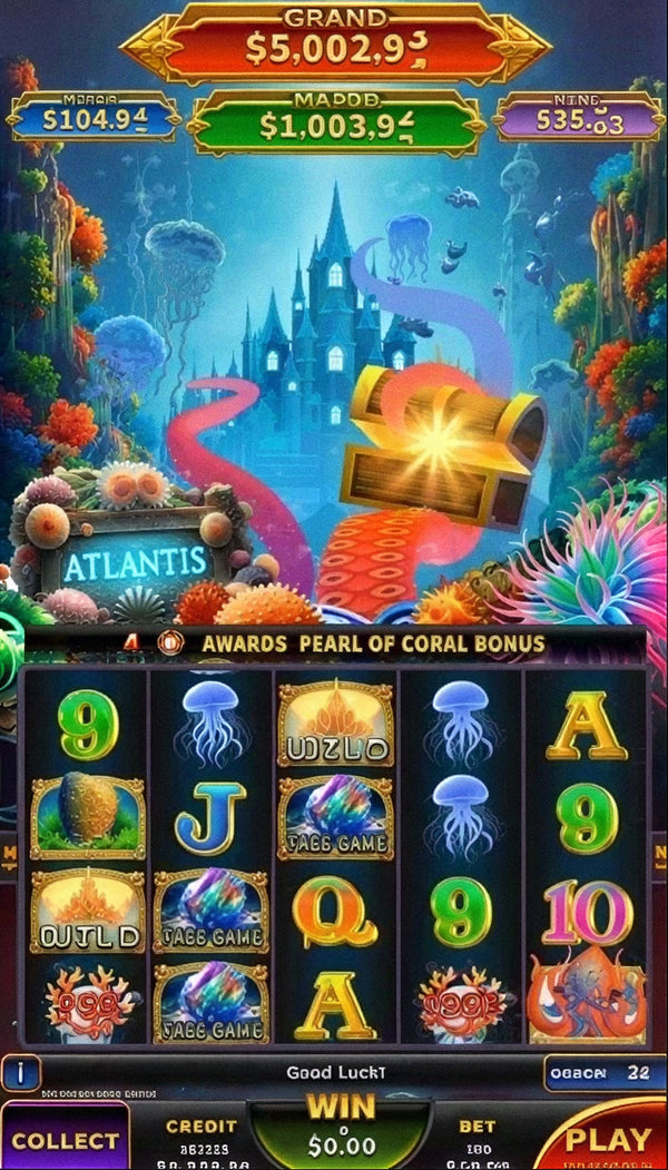 Golden Treasure Atlantis skill game board, game screen