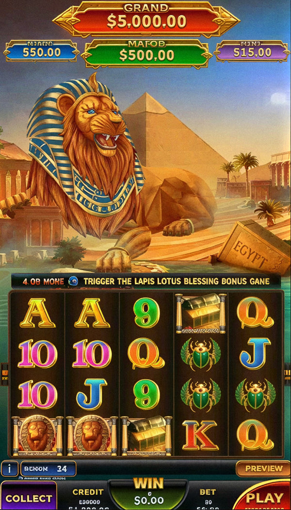 Golden Treasure Egypt skill game board, game screen