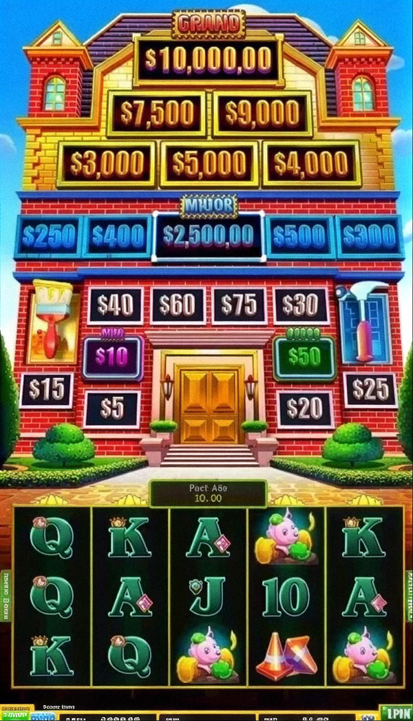 Huff N' Puff Money Mansion skill game board, game screen