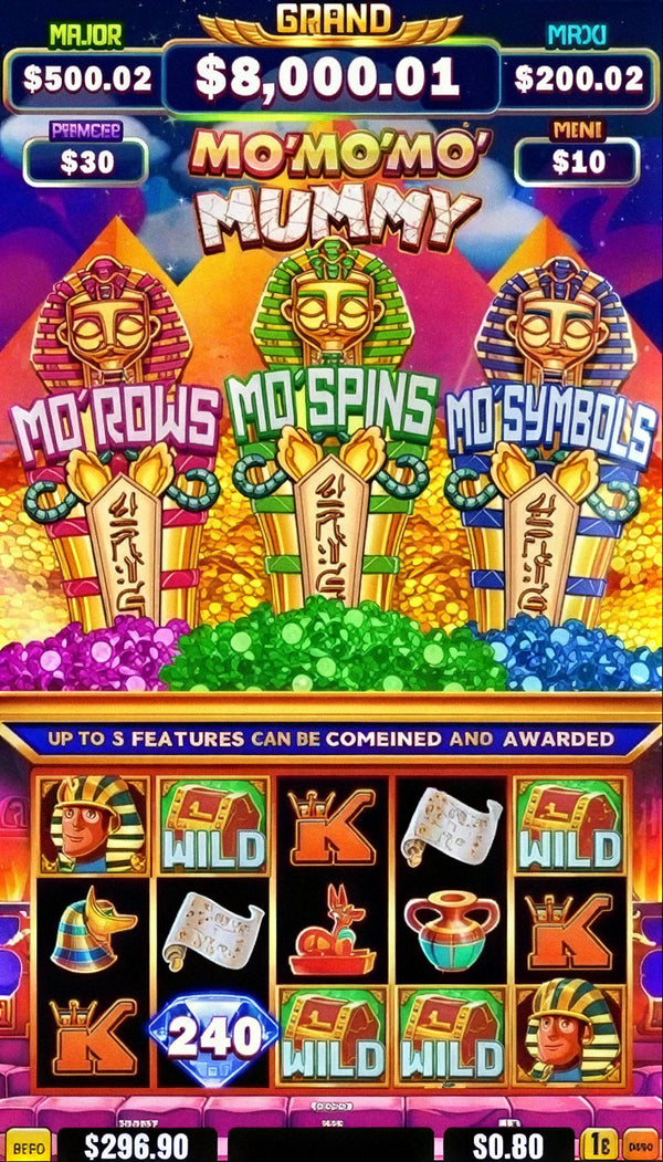 Mo Mo Mo Mummy skill game board, game screen