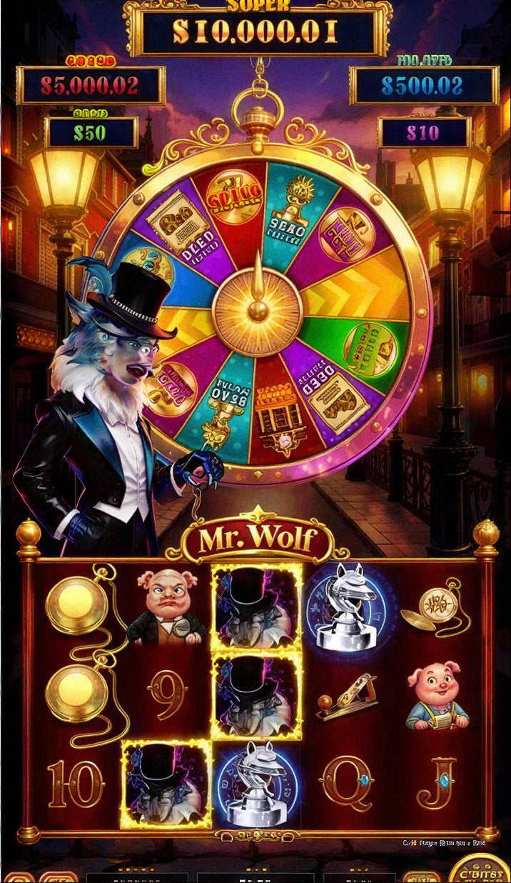 Mr. Wolf skill game board, game screen