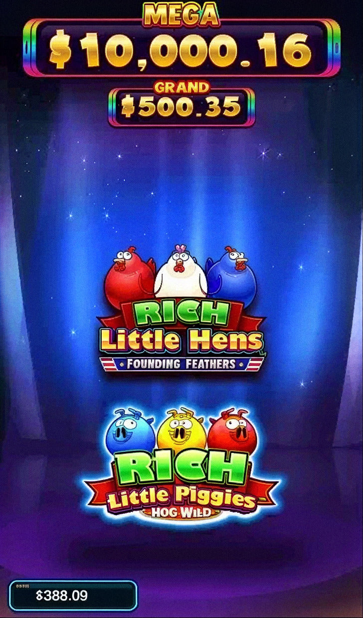 Rich Little Piggies and Hens skill game board, game screen